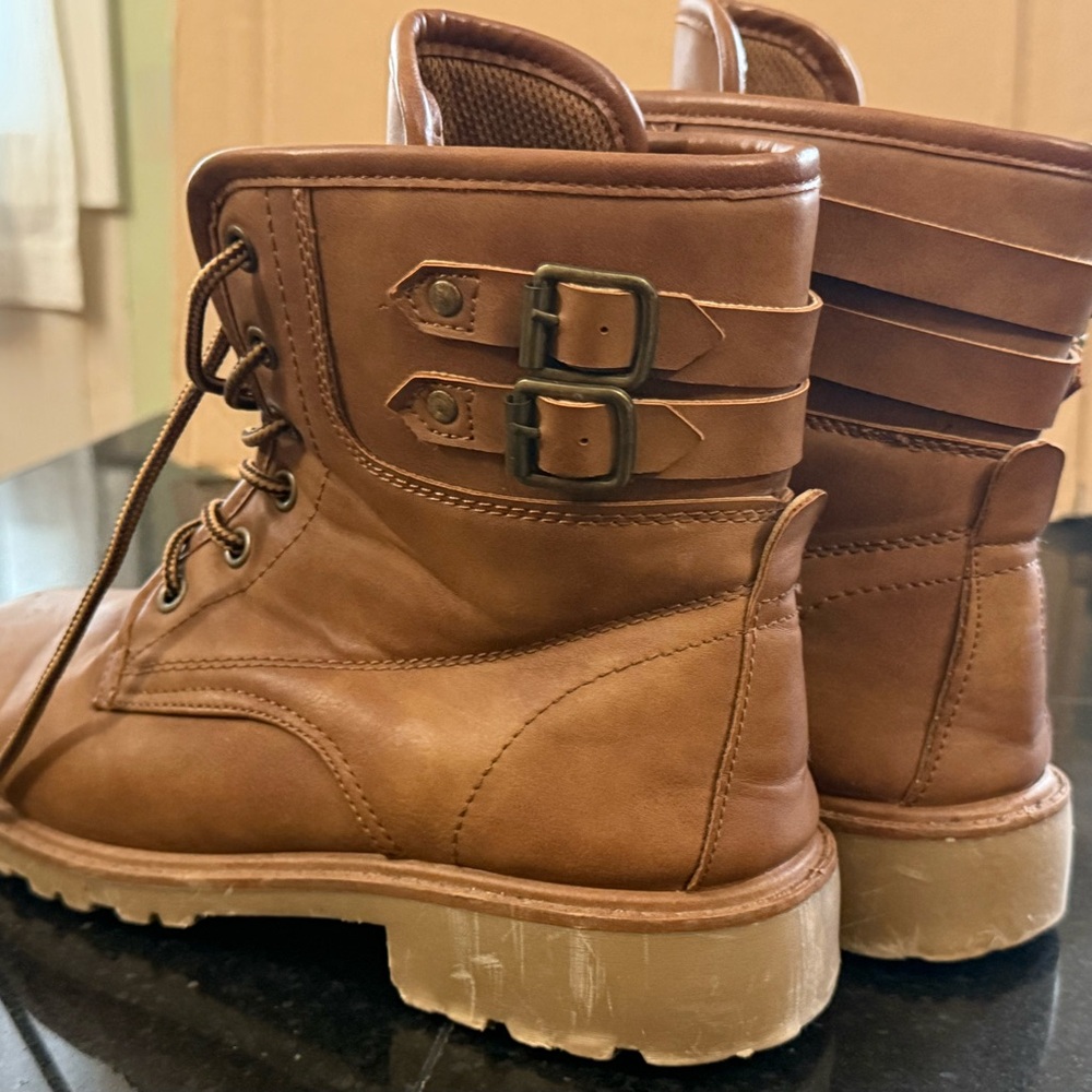 Forever Brown Lace Up Boots with Buckle details
